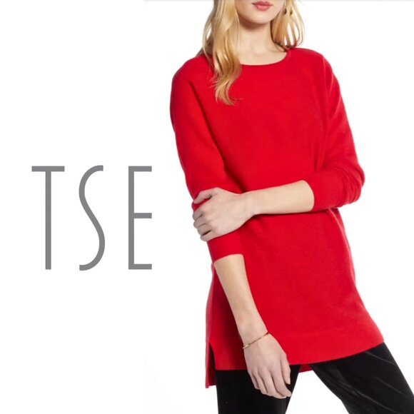 TSE Cashmere, Silk Cashmere Blend Long Sleeve Sweater, Red - Picture 1 of 5